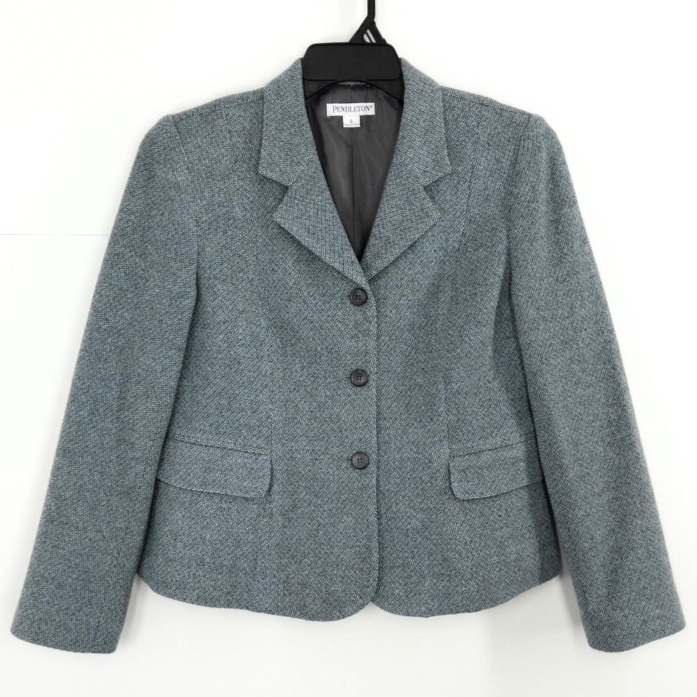 Pendleton Women's Size 8 Virgin Wool Lambswool Blazer Jacket Green Gray